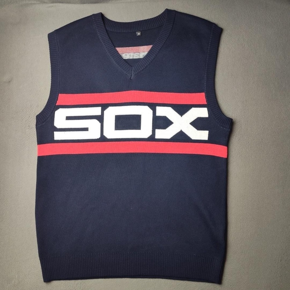Chicago White Sox Sweater Vest Mens Medium Navy Red MLB Baseball Knit Sleeveless